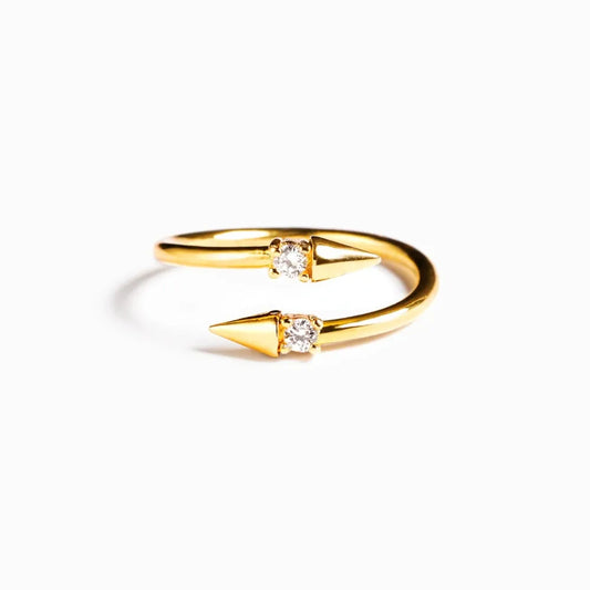 Gold Plated 925 Silver Bypass Ring with Zircon Points