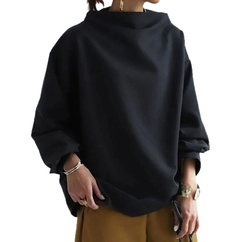 Women's Pullover High Neck Loose Fit Hoodie - Casual Sweatshirt
