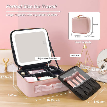 Large Capacity LED Mirror Makeup Bag – Multifunctional DIY Partition Storage Box