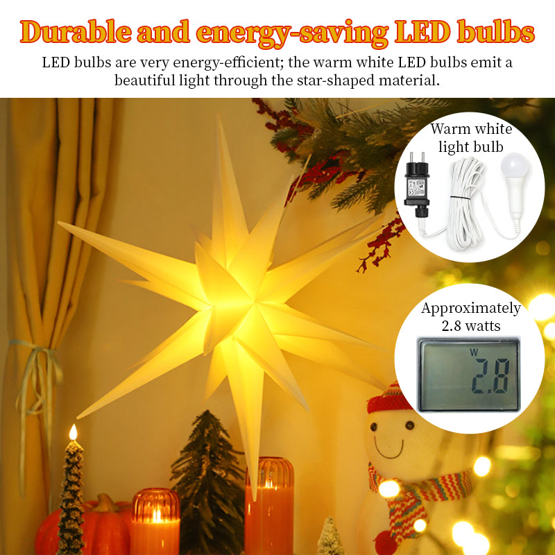 3D XXL LED Star Window Light (60cm) – Warm Glow | Hanging Christmas Decoration with Timer (IP44)