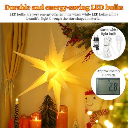 3D XXL LED Star Window Light (60cm) – Warm Glow | Hanging Christmas Decoration with Timer (IP44)