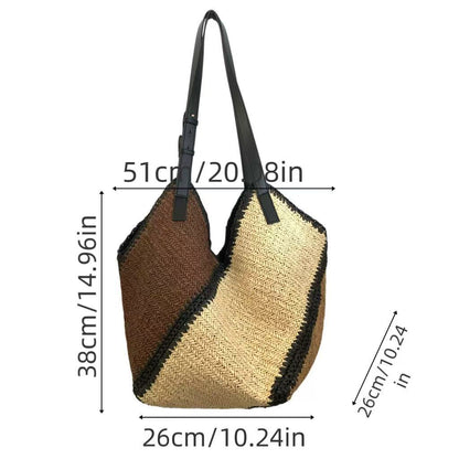 Vintage Hand-Woven Straw Shoulder Bag - Casual Straw Patchwork Hobo Bag & Summer Beach Tote