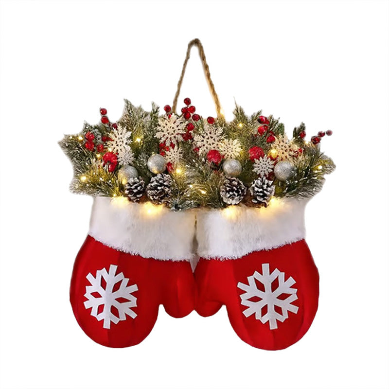 Faux Flower Crown Christmas Mitten Garland - Hanging Sign for Holiday Parties