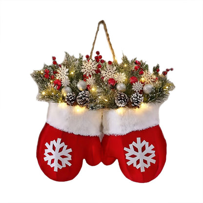 Faux Flower Crown Christmas Mitten Garland - Hanging Sign for Holiday Parties