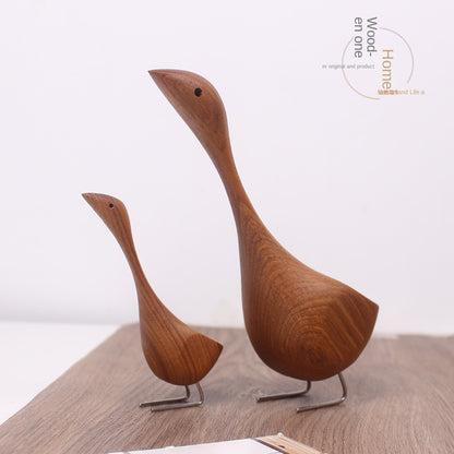 Nordic Hand-Carved Wooden Swan Figurine – Minimalist Teak Wood Bird Sculpture for Home Decor