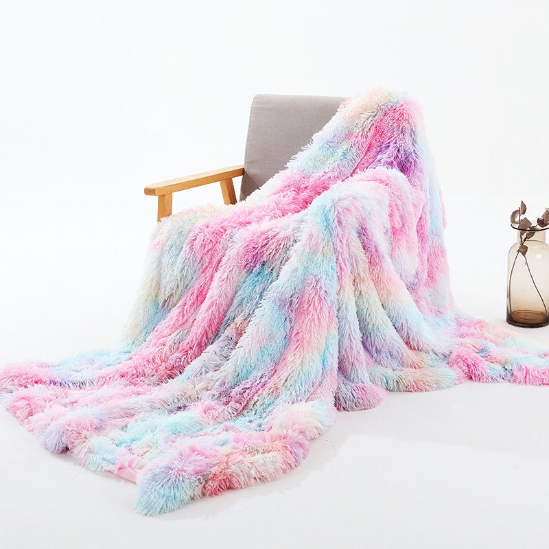 Colorful Rainbow Tie-Dye Plush Blanket – Ultra Soft Nordic Style Fuzzy Throw for Sofa, Office & Nap Time