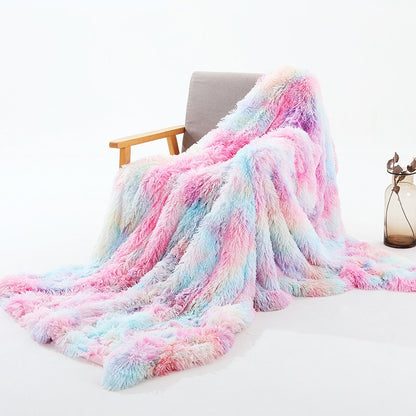 Colorful Rainbow Tie-Dye Plush Blanket – Ultra Soft Nordic Style Fuzzy Throw for Sofa, Office & Nap Time