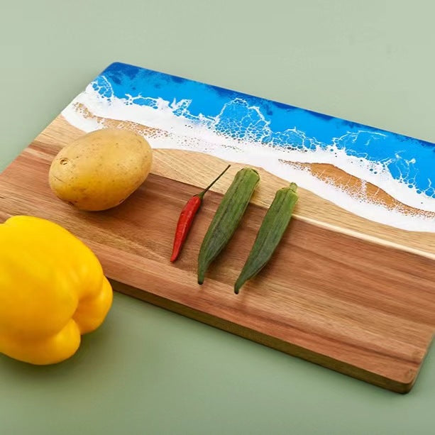 Luxury Ocean Wave Resin Art Serving Board - Handmade Wooden Cheese & Charcuterie Tray