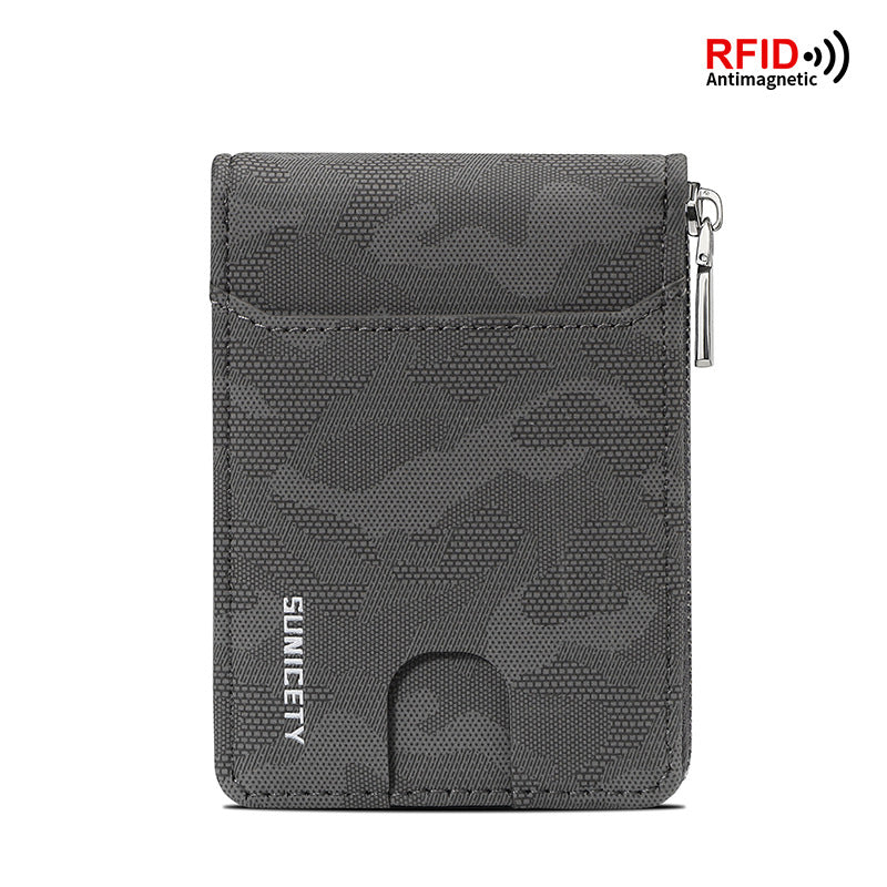 RFID Blocking Zipper Large Capacity Credit Card & Certificate Holder - PU Camouflage Wallet