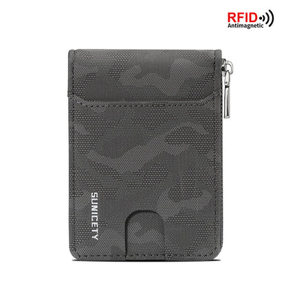 RFID Blocking Zipper Large Capacity Credit Card & Certificate Holder - PU Camouflage Wallet