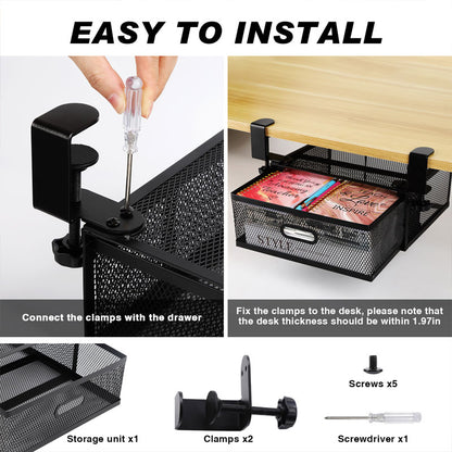 Clamp-On Under-Table Organizer - No-Drill Hidden Hanging Shelf for Desk Storage