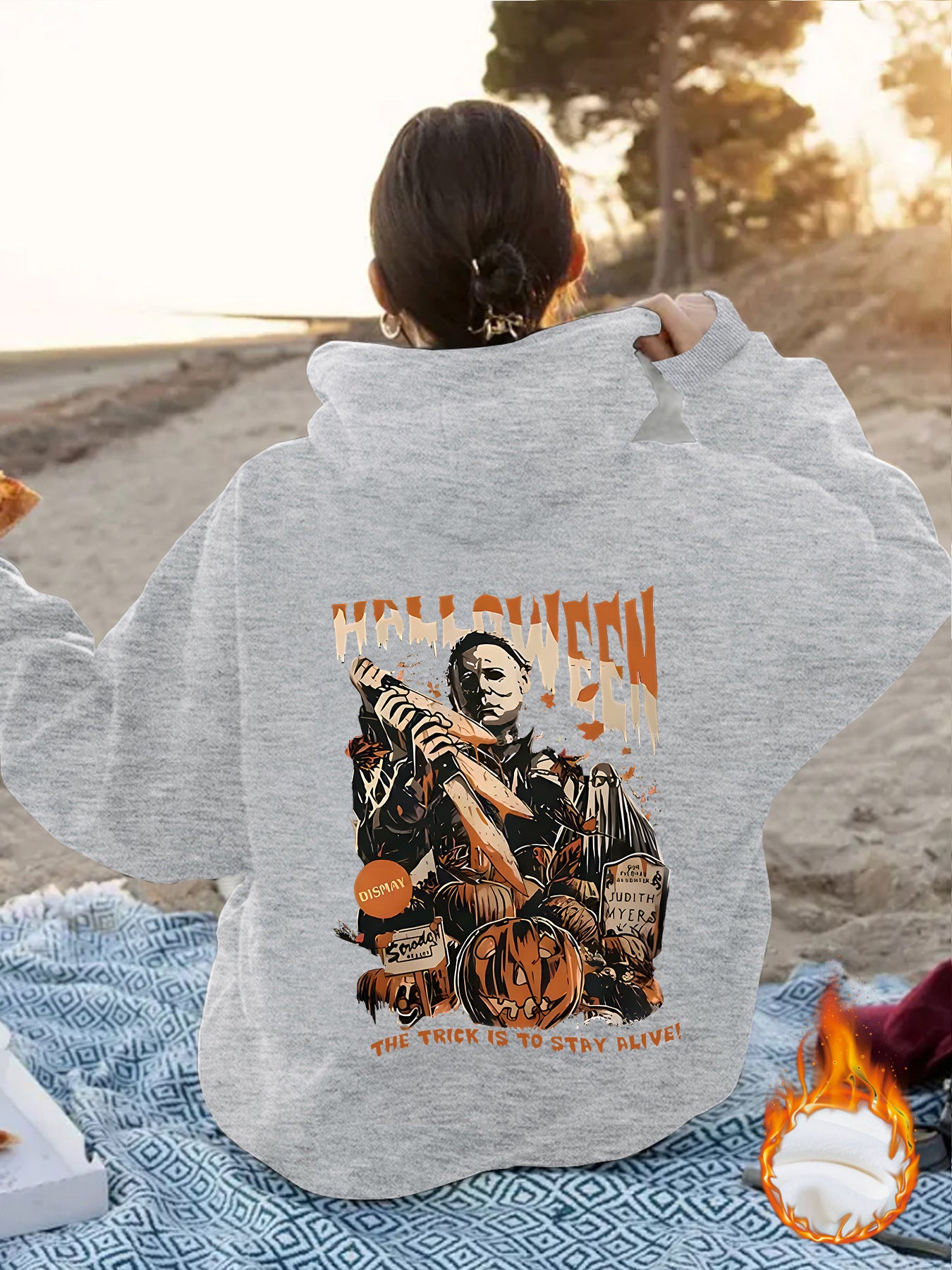 Grunge Skull Graphic Print Fleece Hoodie | Oversized Rust Brown Pullover for Streetwear