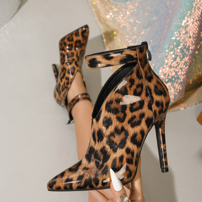 Sexy Cut-out Leopard Pattern Stiletto Boots - Fashion Party High Heels for Women