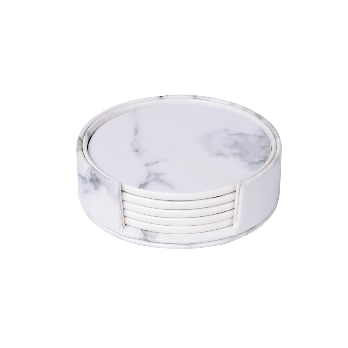 Elegant Round Marble Print Leather Coasters | Heat-Resistant Drink Mats for Home & Office