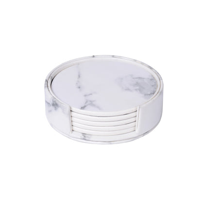 Elegant Round Marble Print Leather Coasters | Heat-Resistant Drink Mats for Home & Office