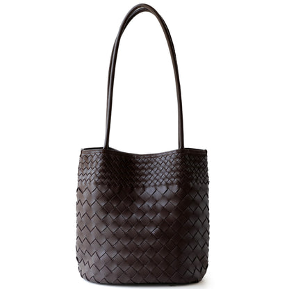 Elegant Woven Leather Bucket Bag for Women - Retro Single Shoulder Tote & Handbag