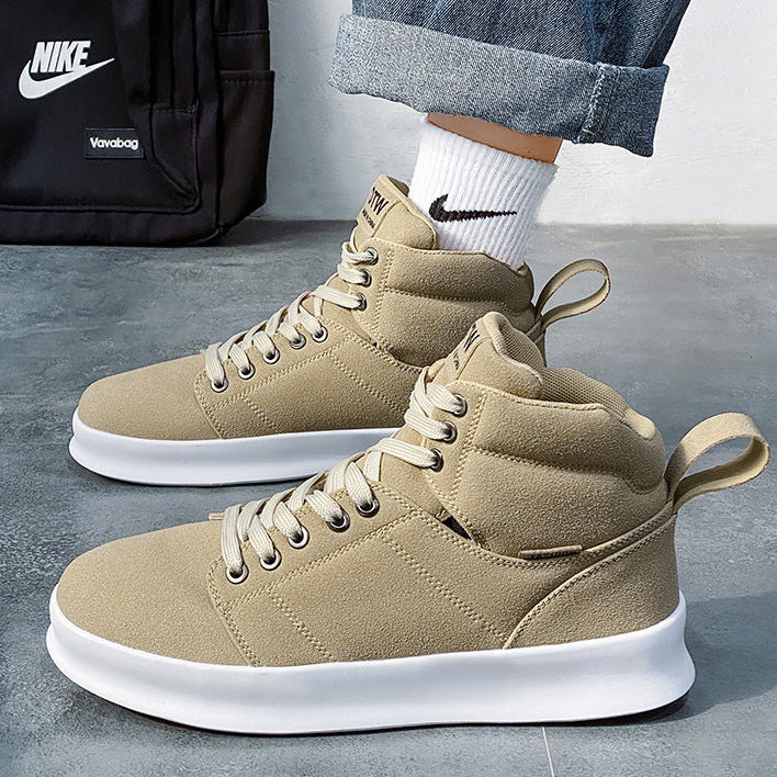 Men's High Top Suede Board Shoes - Comfortable Thick Sole Casual Sneakers