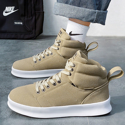 Men's High Top Suede Board Shoes - Comfortable Thick Sole Casual Sneakers