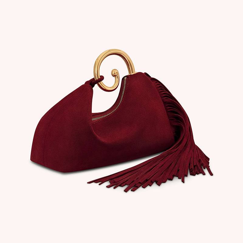 Fashionable Women's Winter Bag - Elegant Suede Purse with Leather Tassels & Unique Handle