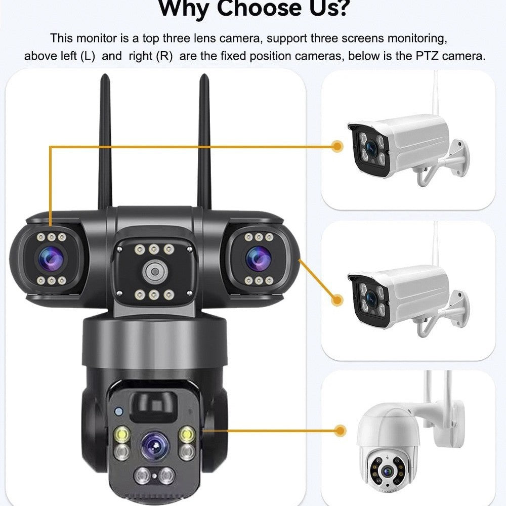 Wireless V380 Multi-View 3-Lens 4G/WIFI Solar Surveillance Camera