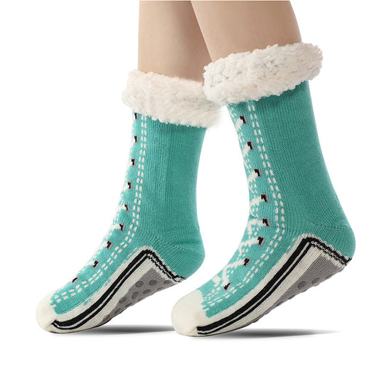 Turquoise Anti-Slip Slipper Socks with Plush Fleece Lining (Women's)