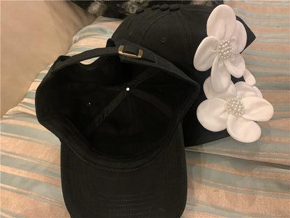 Luxury 3D Pearl Flower Baseball Cap - Elegant Korean Designer Sun Hat for Women