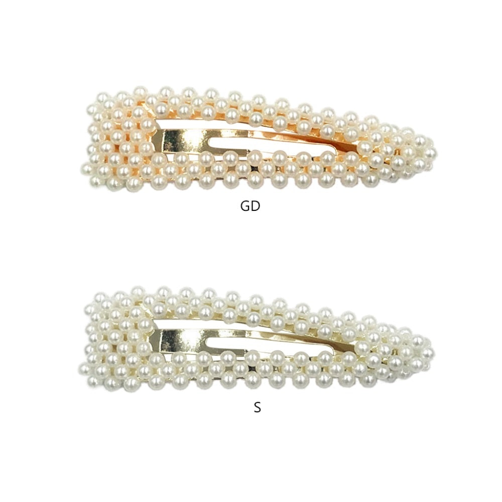 Vintage Faux Pearl Water Drop Hair Clips (Set of 2) / Bridal Wedding Gold/Silver Tone Metal Hairpins for Women