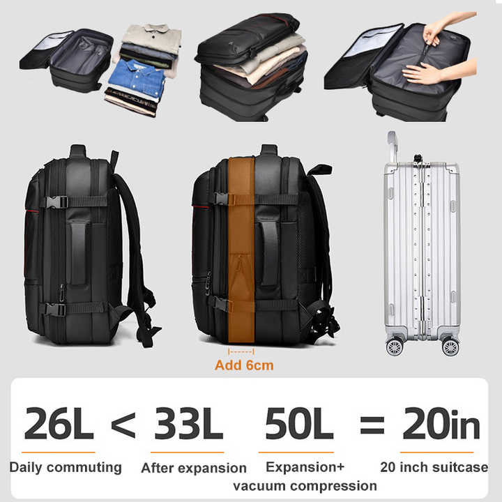 Men's Large Capacity Business Travel Backpack with Expansion and Vacuum Compression