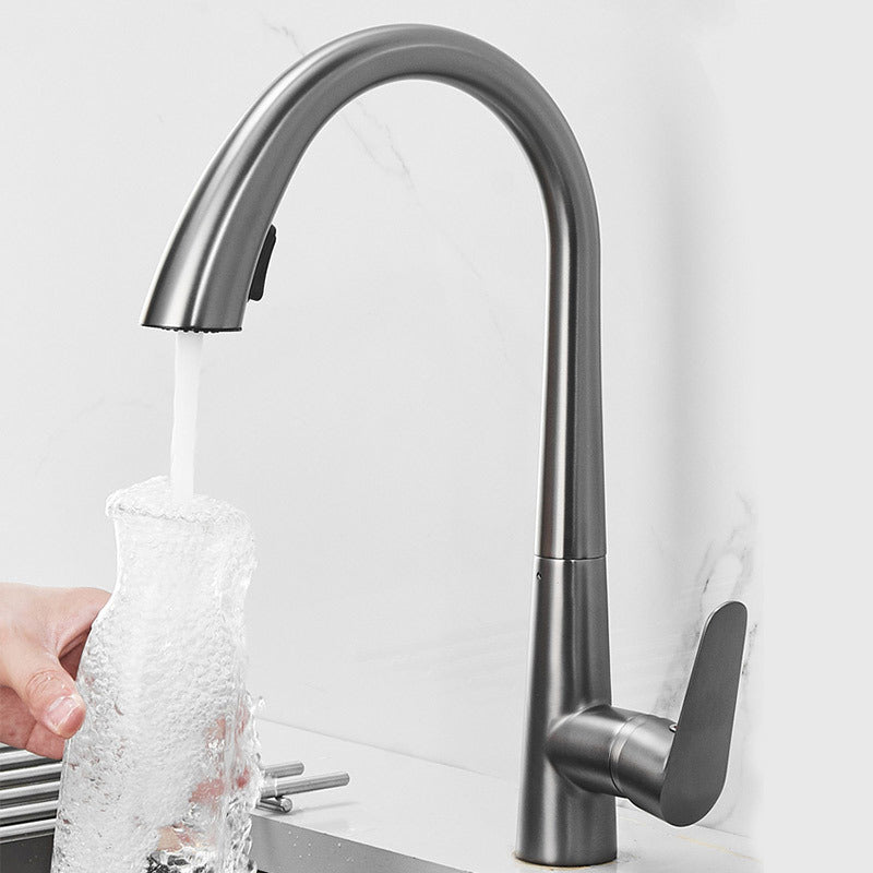 Polished Gold 304 Stainless Steel Kitchen Faucet with Pull-Down Sprayer