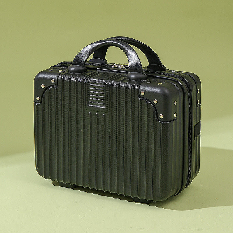 Vintage Luggage Mini Makeup Case | 14-Inch Small Storage Lock Box