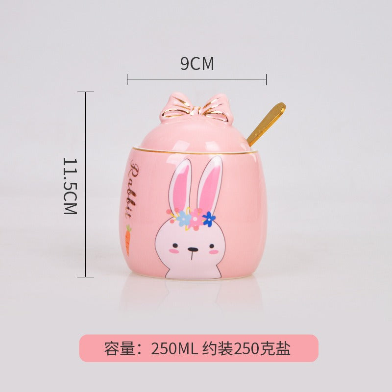 Cute Cartoon Rabbit Ceramic Spice Jar Set - 3 Pieces with Tray