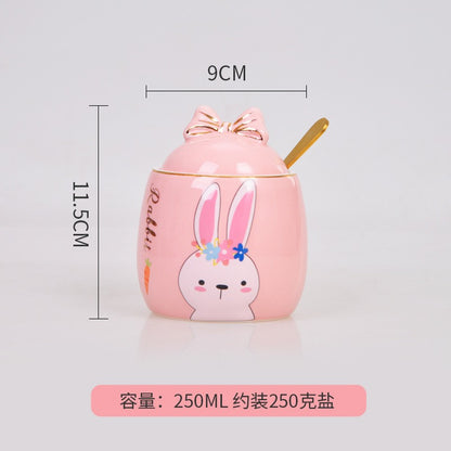 Cute Cartoon Rabbit Ceramic Spice Jar Set - 3 Pieces with Tray
