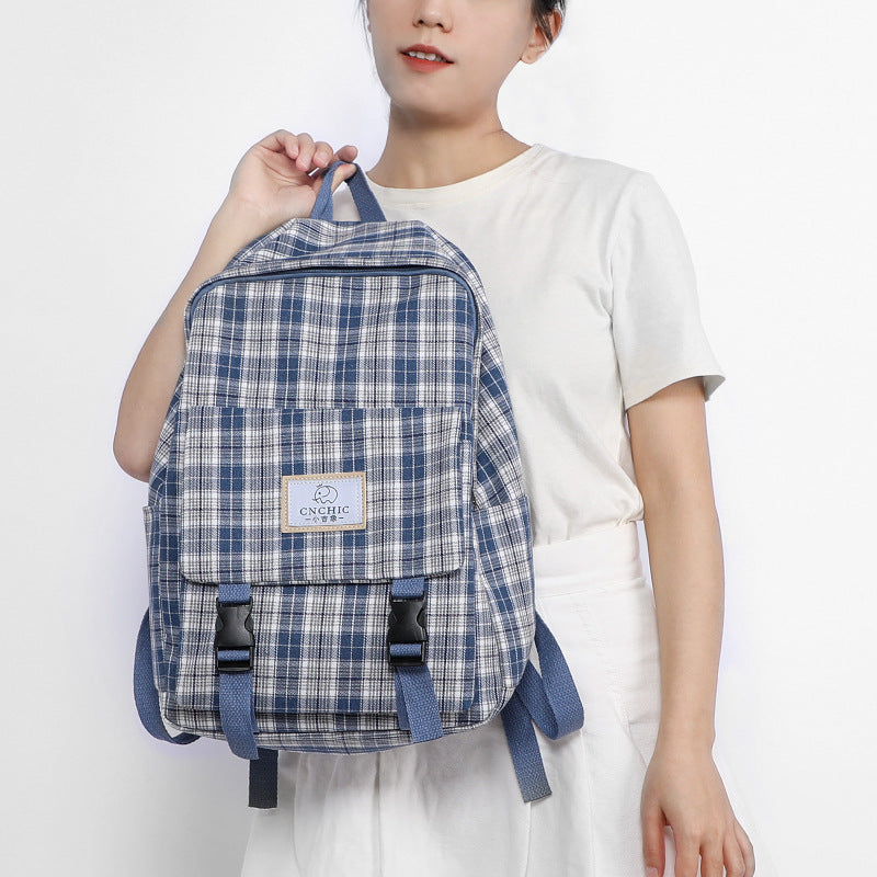 Casual Harajuku Style Plaid School Backpack for High School & Junior High Students