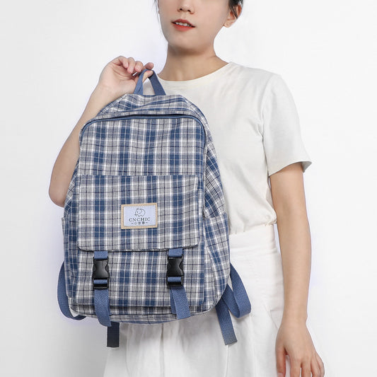 Casual Harajuku Style Plaid School Backpack for High School & Junior High Students