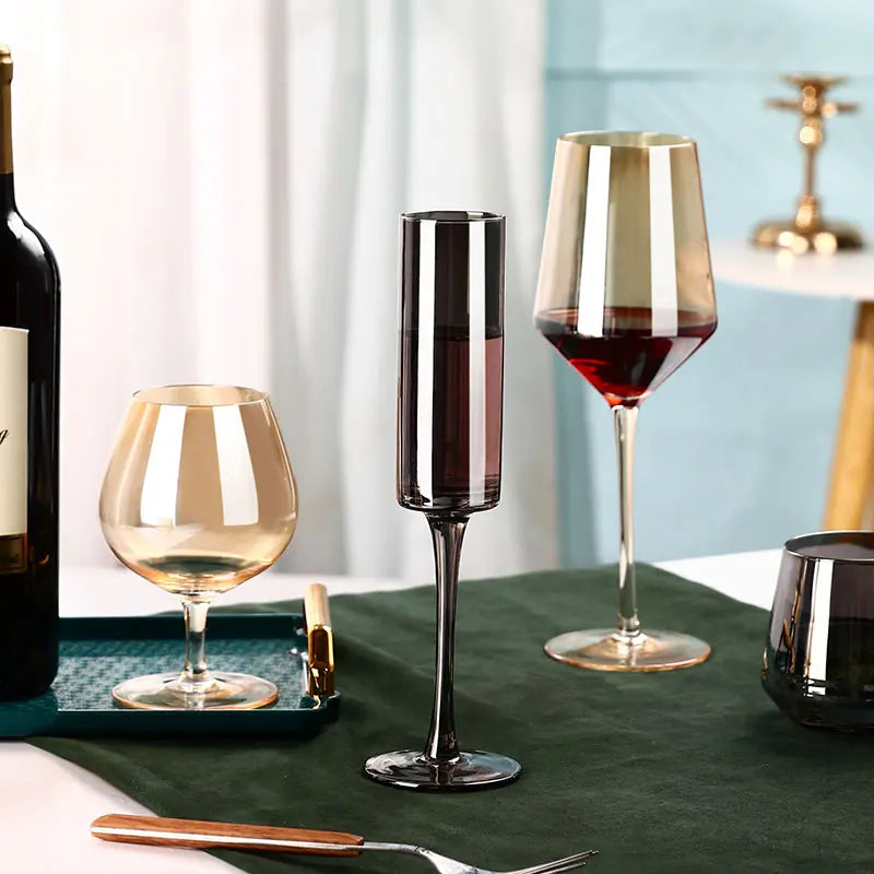 European Luxury Smoke Gray Crystal Wine Glasses - Premium Champagne & Cocktail Goblets