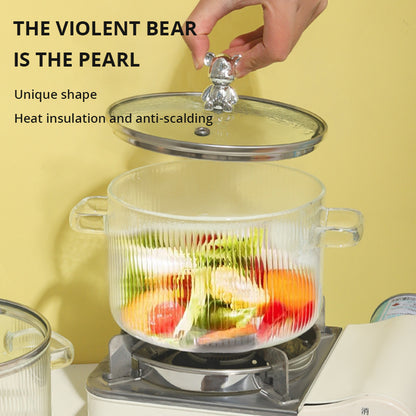 Heat-Resistant Borosilicate Glass Soup Pot with Bear Handle Lid - Flame-Safe Instant Noodle Bowl & Salad Pot with Handles
