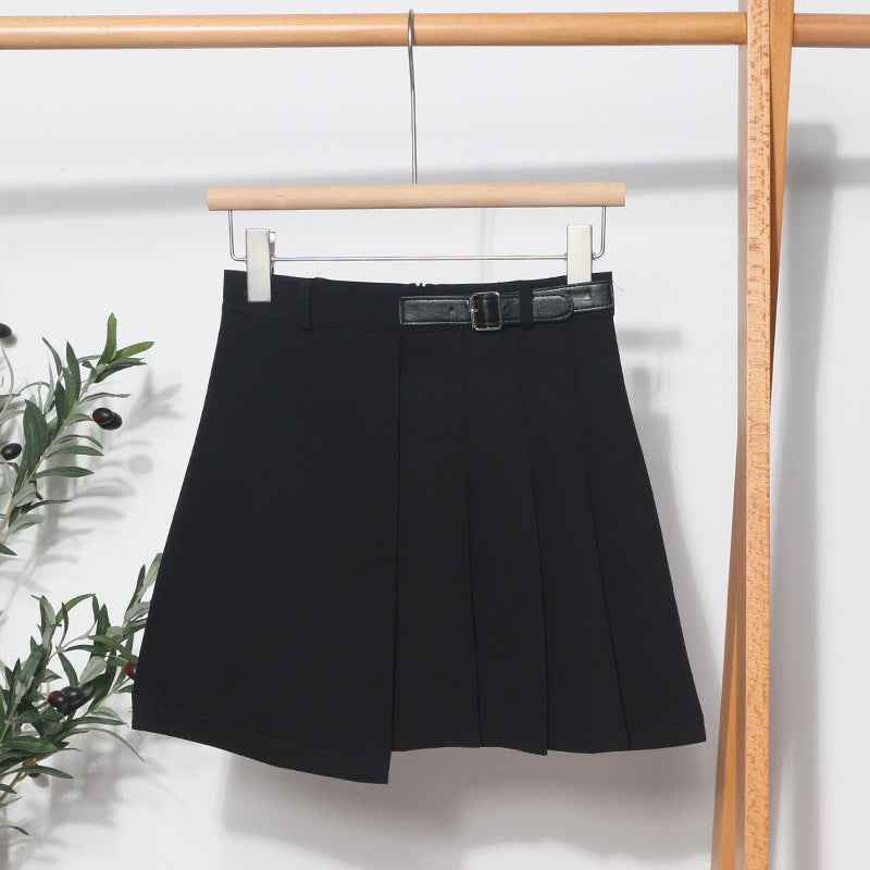 Chic Irregular A-Line Mini Skirt with Faux Leather Belt