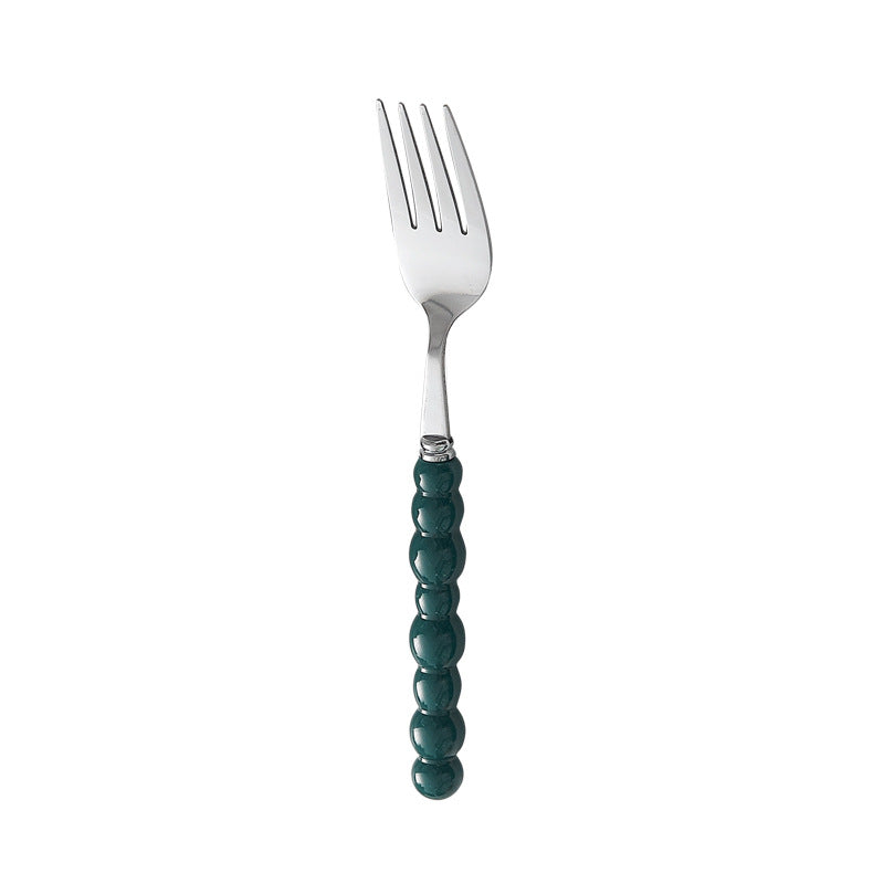 4-Piece Designer Pearl Handle Cutlery Set - Elegant Emerald Green & Stainless Steel Flatware