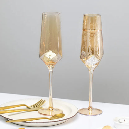 Nordic Gold Amber Crystal Glassware | Elegant Diamond Whisky Cup & Champagne Flute | Light Luxury Tableware