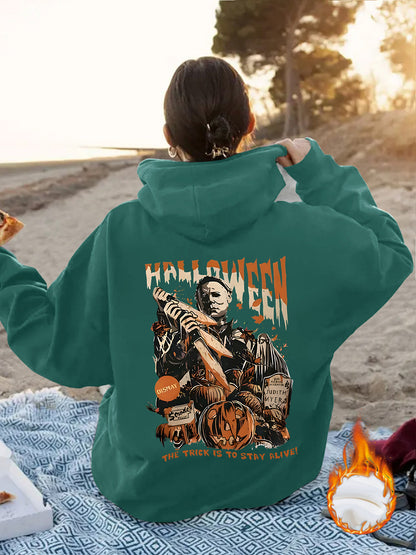 Grunge Skull Graphic Print Fleece Hoodie | Oversized Rust Brown Pullover for Streetwear