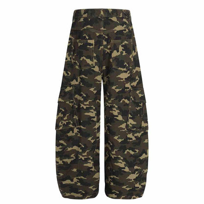 Unisex Camouflage Multi-Pocket Loose Straight Leg Cargo Pants