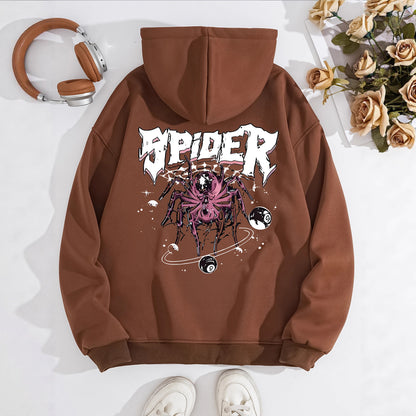 Grunge Spider Graphic Print Hoodie | Oversized Lavender Pullover for Streetwear