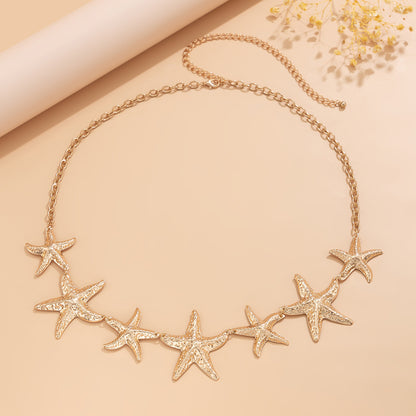 Holiday Starfish Charm & Ceramic Bead Layered Anklet Set