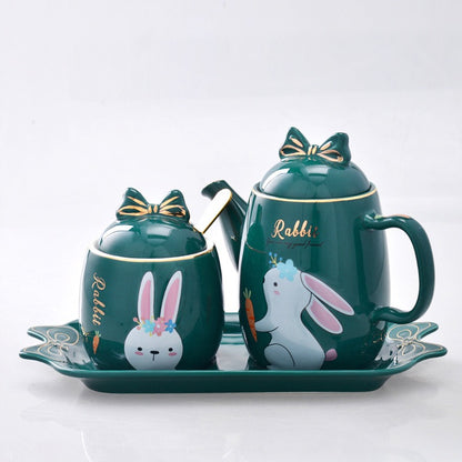 Cute Cartoon Rabbit Ceramic Spice Jar Set - 3 Pieces with Tray