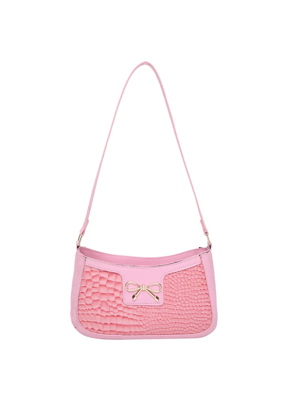 Elegant Crocodile Pattern PU Leather Shoulder Bag with Bow Detail