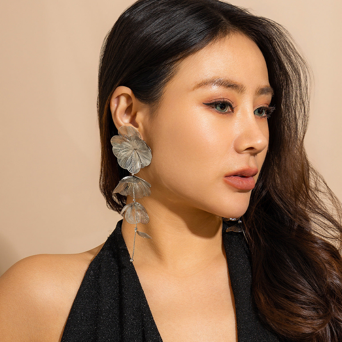 Retro Gold Ginkgo Leaf Tassel Necklace & Long Drop Earrings Set