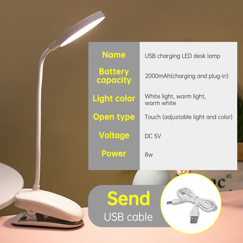 Rechargeable Clip-on LED Desk Lamp - Eye Protection Study Light for Dormitory & Bedroom