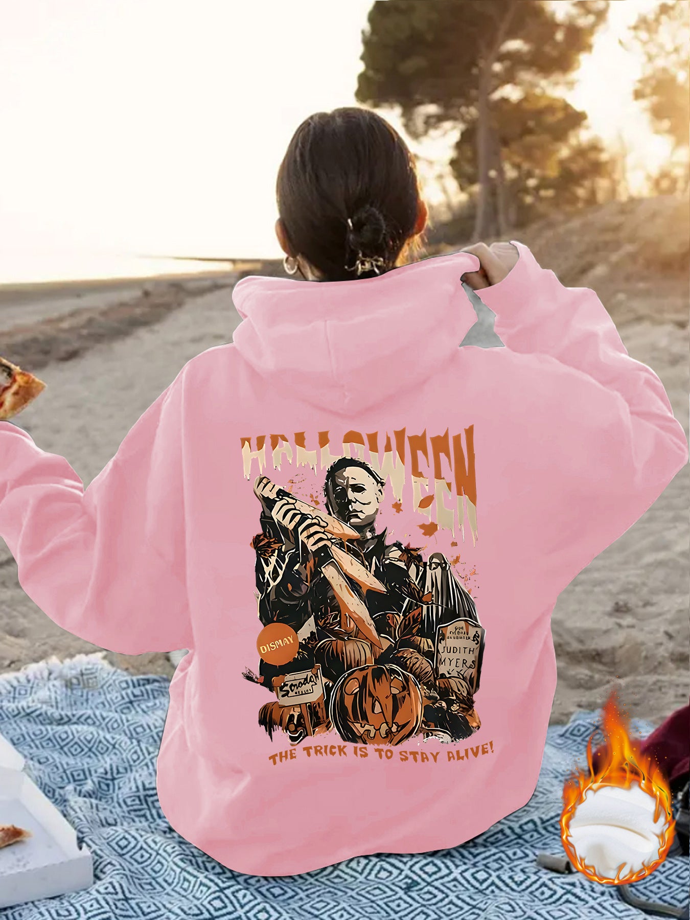 Grunge Skull Graphic Print Fleece Hoodie | Oversized Rust Brown Pullover for Streetwear