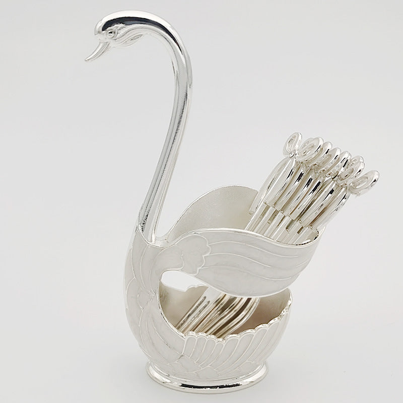 Elegant Swan Holder with Dessert Forks and Coffee Spoons