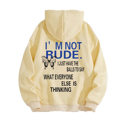 Funny Quote Print Fleece Hoodie | Beige Kangaroo Pocket Pullover for Men & Women